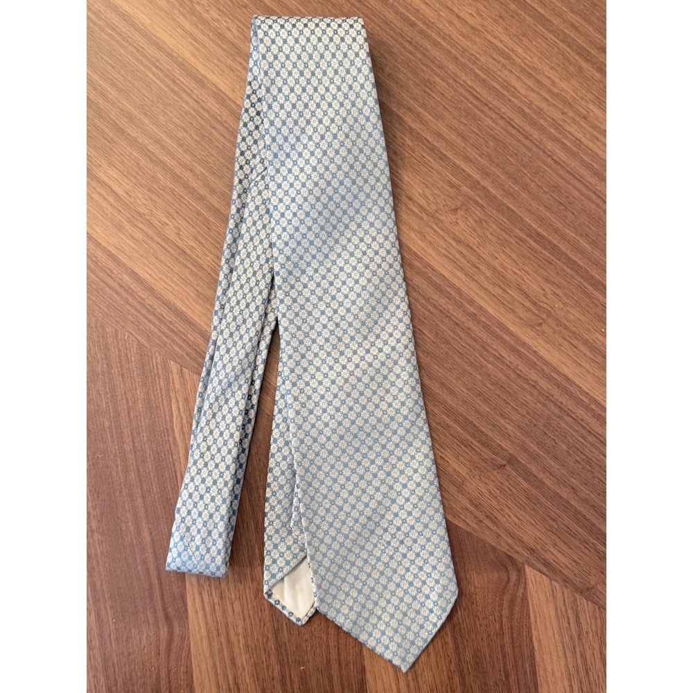 Bronzini All Silk Necktie Light Blue Silver Geometric Floral Vintage Mens Tie